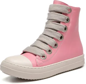 MOFEEDOUKA Womens High Top Sneakers Thick Shoe Laces PU Leather Comfort Platform Walking Shoes with Zipper