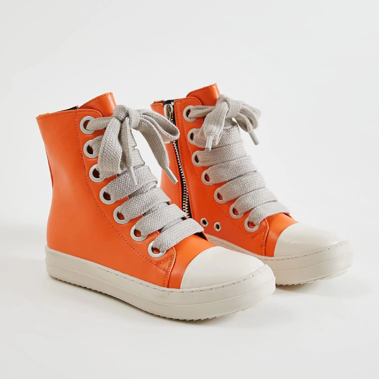 MOFEEDOUKA Womens High Top Sneakers Thick Shoe Laces PU Leather Comfort Platform Walking Shoes with Zipper
