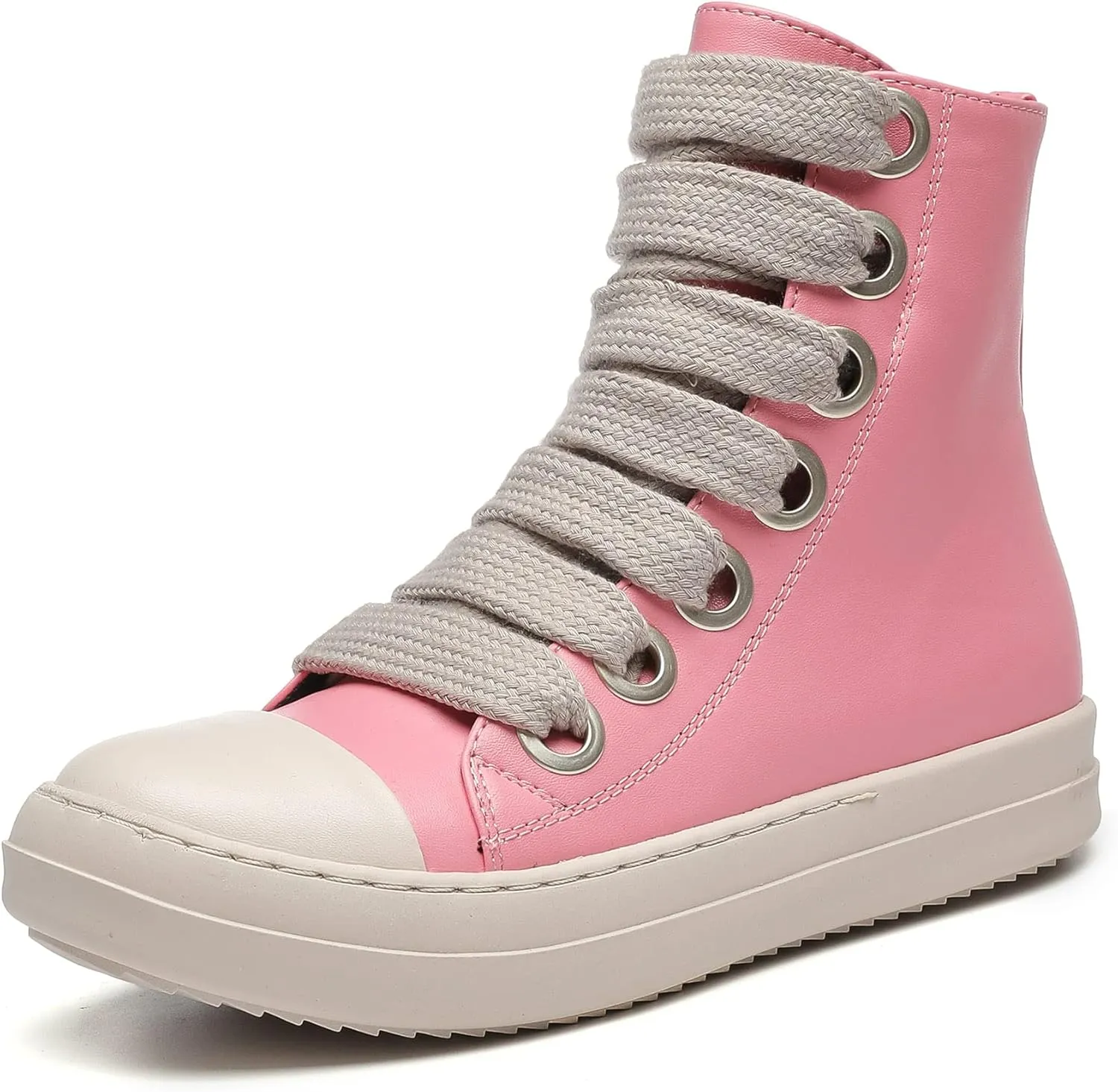 MOFEEDOUKA Womens High Top Sneakers Thick Shoe Laces PU Leather Comfort Platform Walking Shoes with Zipper