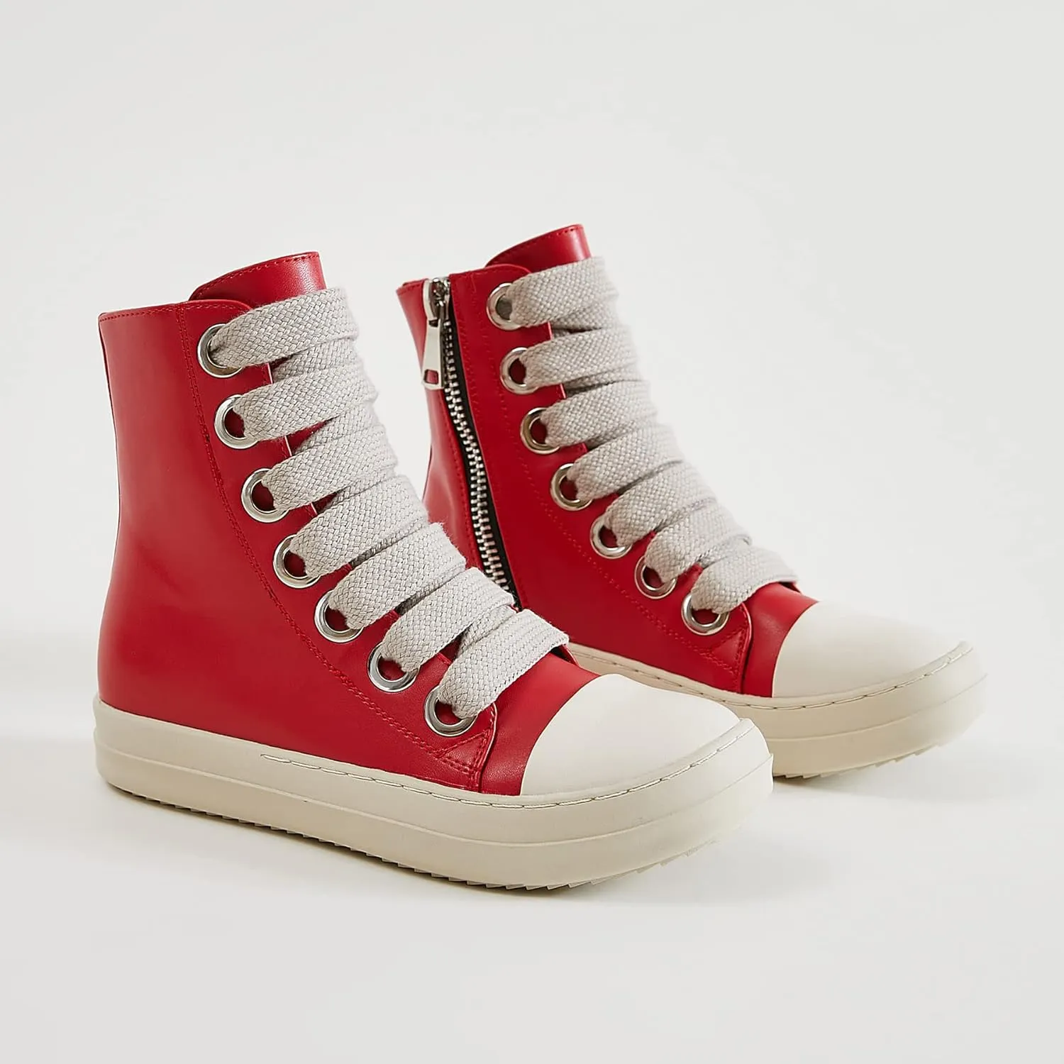 MOFEEDOUKA Womens High Top Sneakers Thick Shoe Laces PU Leather Comfort Platform Walking Shoes with Zipper