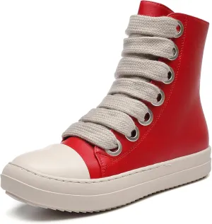 MOFEEDOUKA Womens High Top Sneakers Thick Shoe Laces PU Leather Comfort Platform Walking Shoes with Zipper