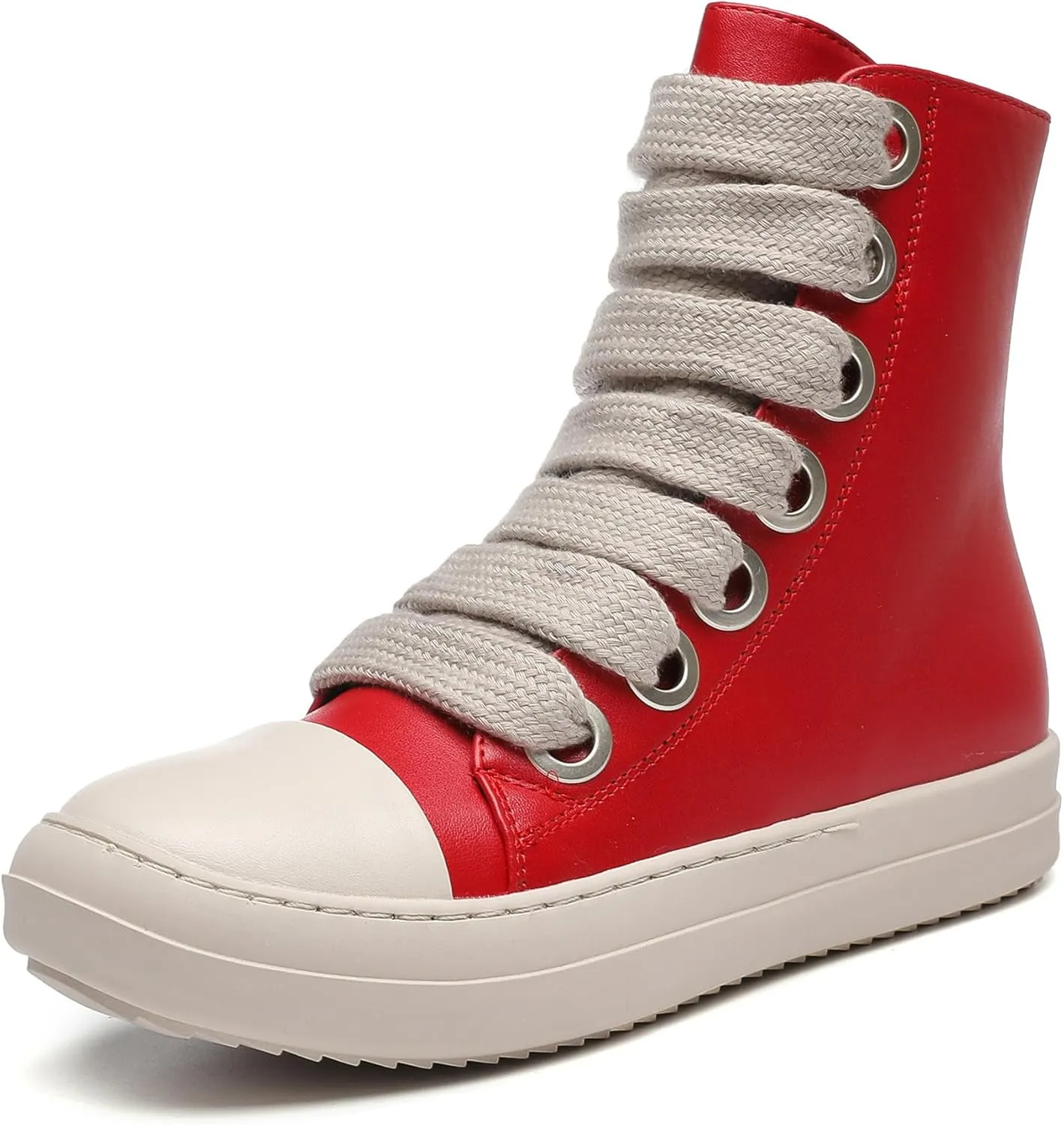 MOFEEDOUKA Womens High Top Sneakers Thick Shoe Laces PU Leather Comfort Platform Walking Shoes with Zipper