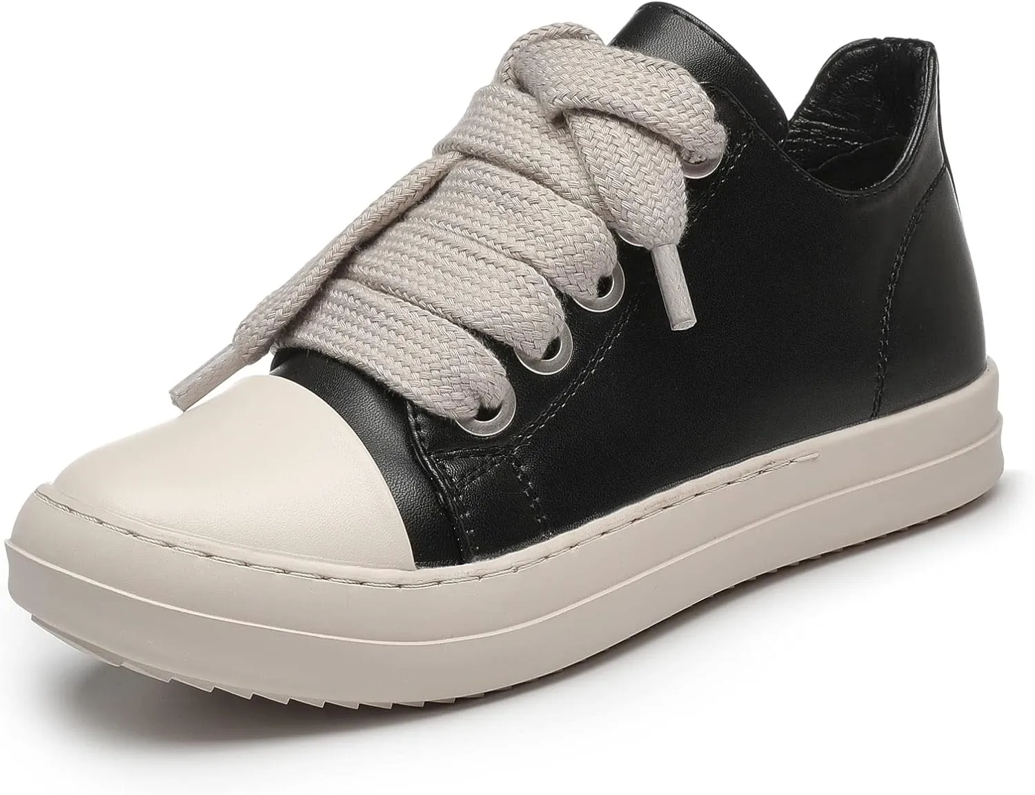 MOFEEDOUKA Womens Low Top Sneakers Thick Shoe Laces PU Leather Platform Comfort Walking Shoes