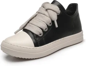 MOFEEDOUKA Womens Low Top Sneakers Thick Shoe Laces PU Leather Platform Comfort Walking Shoes