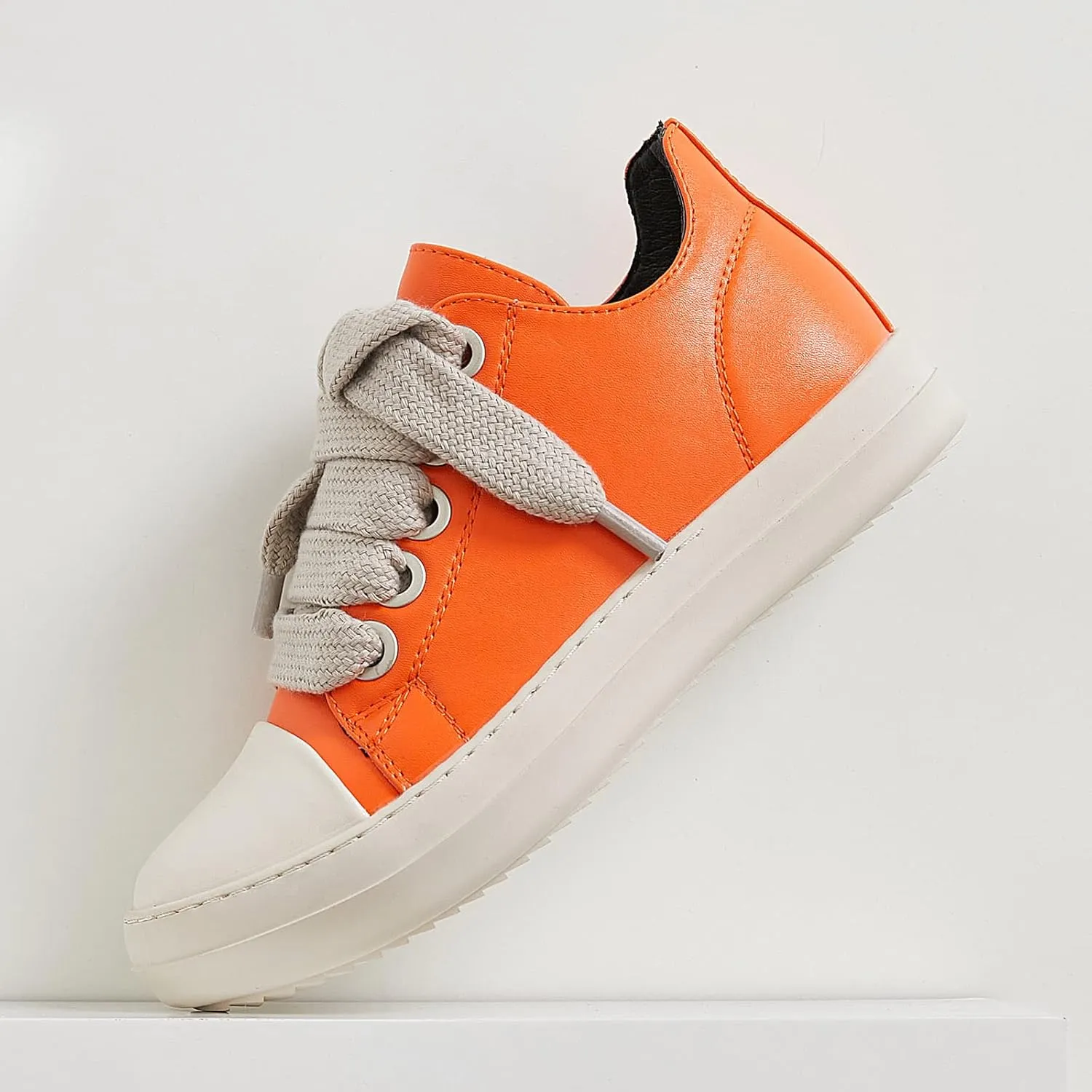 MOFEEDOUKA Womens Low Top Sneakers Thick Shoe Laces PU Leather Platform Comfort Walking Shoes