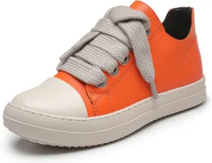 MOFEEDOUKA Womens Low Top Sneakers Thick Shoe Laces PU Leather Platform Comfort Walking Shoes