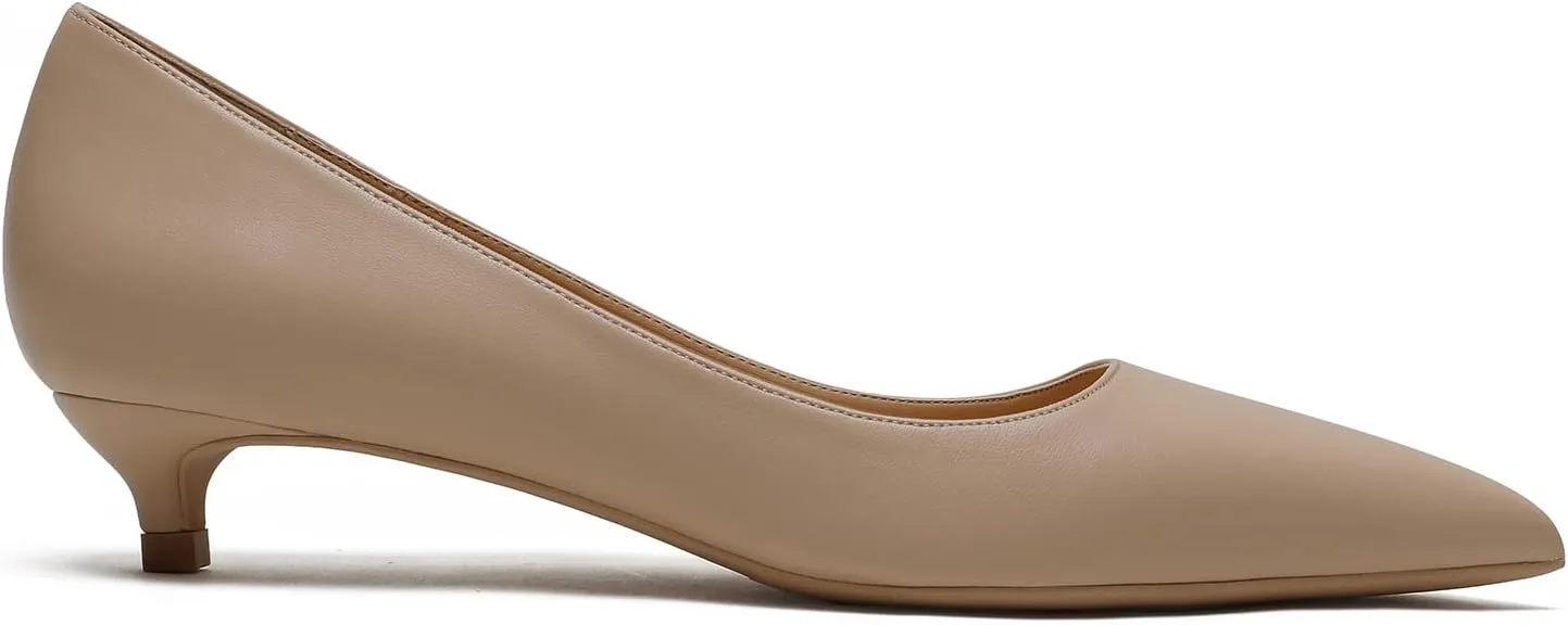 MOOMMO Low Kitten Heel Pumps for Women Pointed Toe Satin Dress Shoes Slip On 1 Inch Low Heel Work Pumps Comfy Basic Casual Office Evening Party Bridal Pump Shoes 4-13 M US