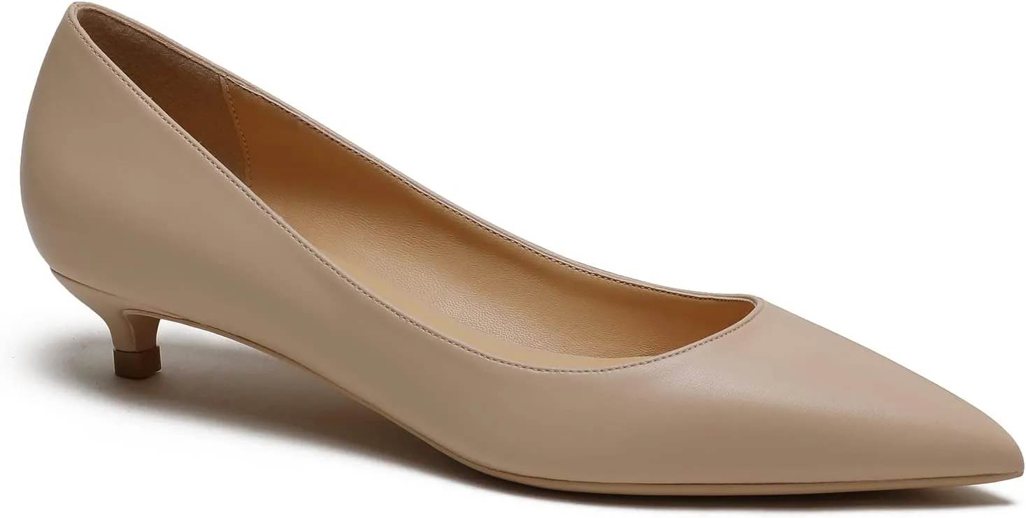 MOOMMO Low Kitten Heel Pumps for Women Pointed Toe Satin Dress Shoes Slip On 1 Inch Low Heel Work Pumps Comfy Basic Casual Office Evening Party Bridal Pump Shoes 4-13 M US