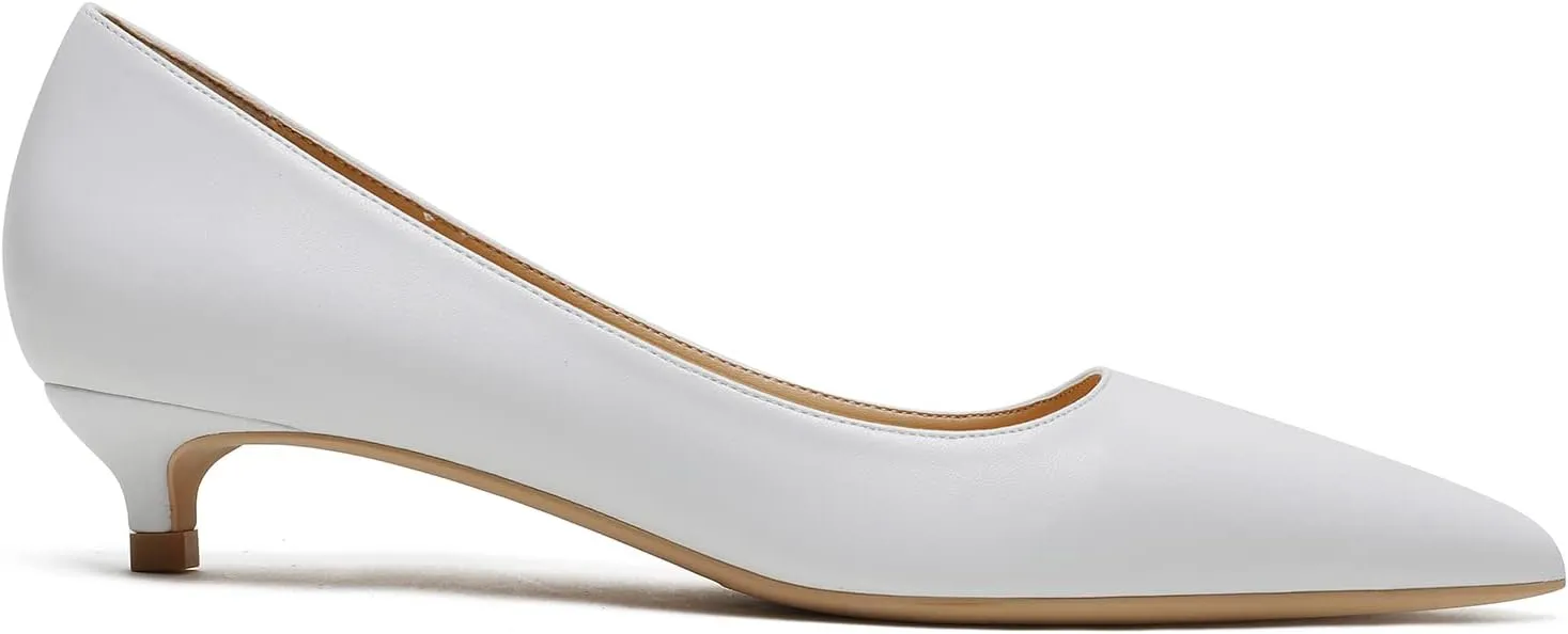 MOOMMO Low Kitten Heel Pumps for Women Pointed Toe Satin Dress Shoes Slip On 1 Inch Low Heel Work Pumps Comfy Basic Casual Office Evening Party Bridal Pump Shoes 4-13 M US