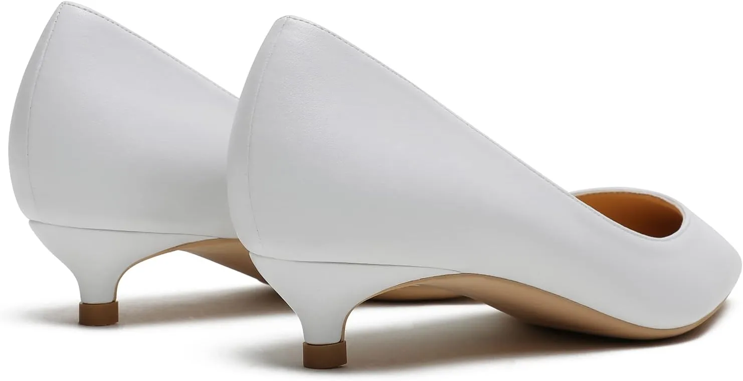 MOOMMO Low Kitten Heel Pumps for Women Pointed Toe Satin Dress Shoes Slip On 1 Inch Low Heel Work Pumps Comfy Basic Casual Office Evening Party Bridal Pump Shoes 4-13 M US