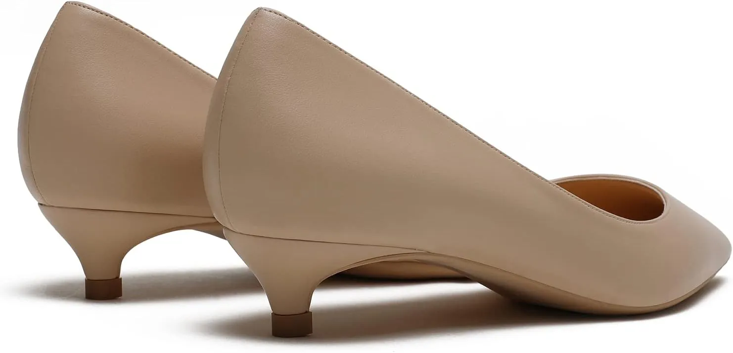 MOOMMO Low Kitten Heel Pumps for Women Pointed Toe Satin Dress Shoes Slip On 1 Inch Low Heel Work Pumps Comfy Basic Casual Office Evening Party Bridal Pump Shoes 4-13 M US