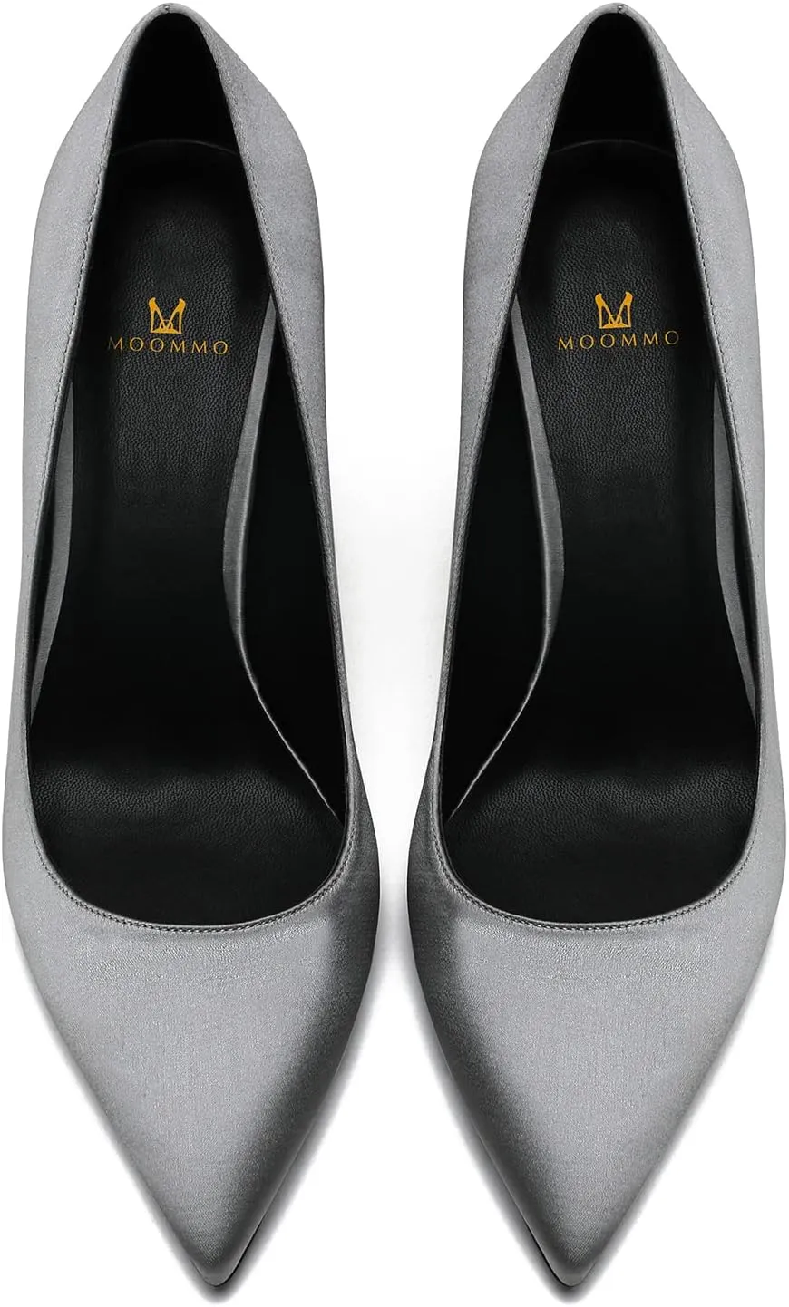 MOOMMO Women Classic High Heels Pumps Shoes Pointed Toe Slip On Satin Heels Stiletto Dress Shoes Pointed Closed Toe 3" Kitten Heel Sandals Office Ladies Bridal Wedding Party Formal Basic 4-13 M US