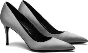 MOOMMO Women Classic High Heels Pumps Shoes Pointed Toe Slip On Satin Heels Stiletto Dress Shoes Pointed Closed Toe 3" Kitten Heel Sandals Office Ladies Bridal Wedding Party Formal Basic 4-13 M US