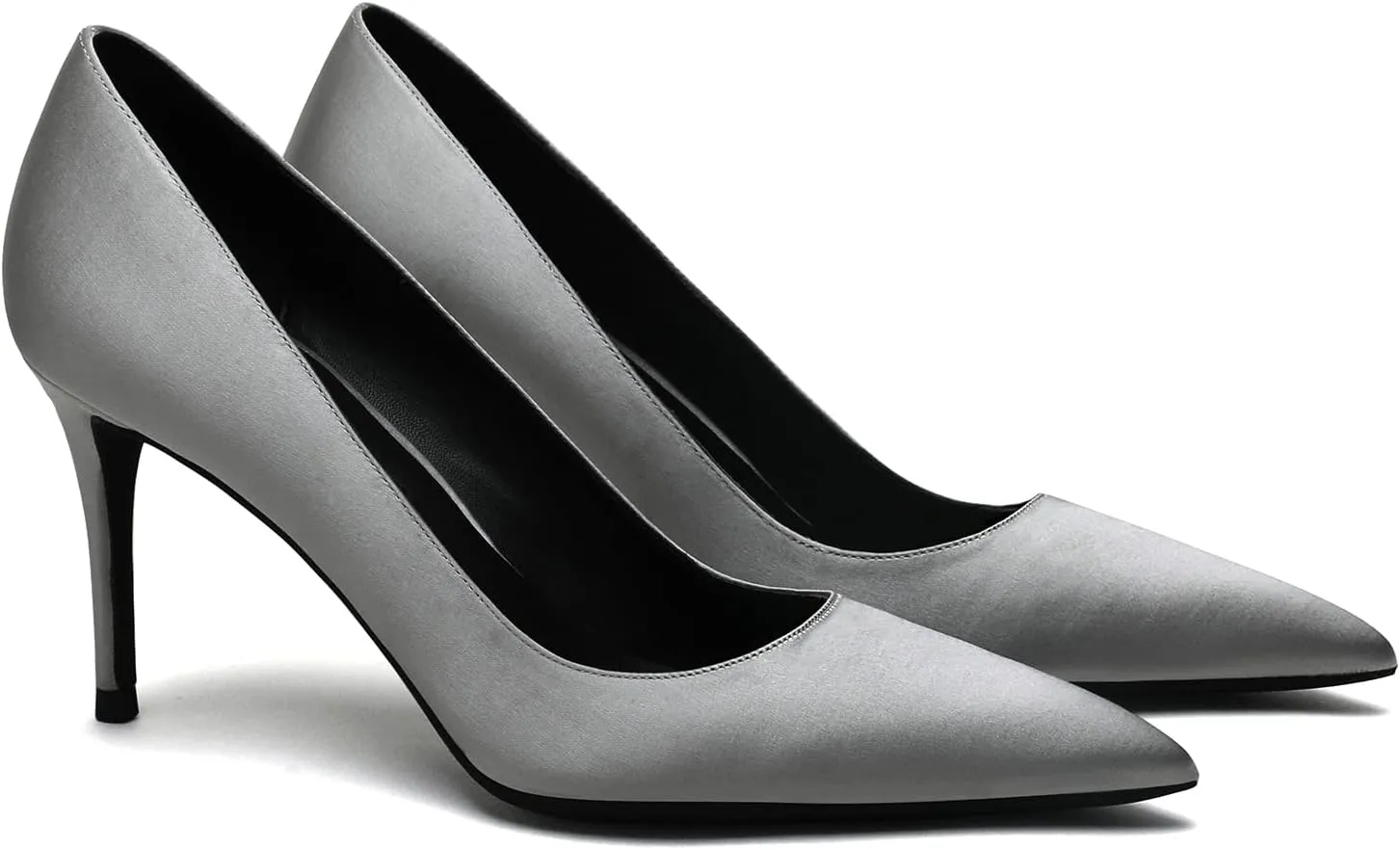 MOOMMO Women Classic High Heels Pumps Shoes Pointed Toe Slip On Satin Heels Stiletto Dress Shoes Pointed Closed Toe 3" Kitten Heel Sandals Office Ladies Bridal Wedding Party Formal Basic 4-13 M US