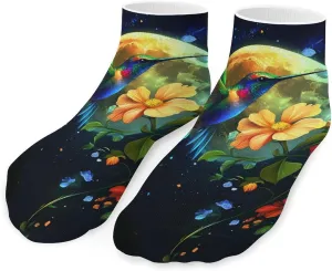 Moonlit Hummingbird Floral Low Cut Ankle Socks Casual Liner Sock Pack Non Slip Invisible For Men Women