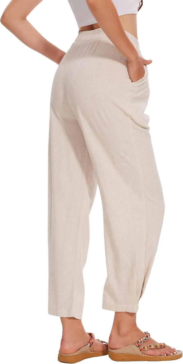 Moss Rose Women's Linen Pants High Waisted Straight Palazzo Casual Trousers with Pockets