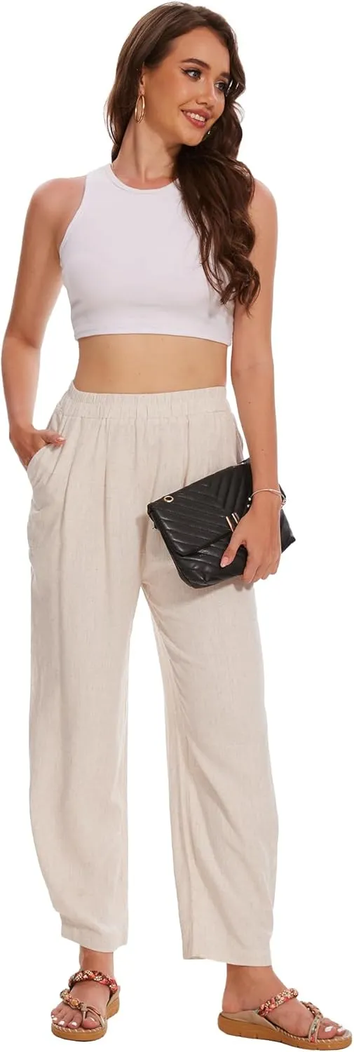 Moss Rose Women's Linen Pants High Waisted Straight Palazzo Casual Trousers with Pockets
