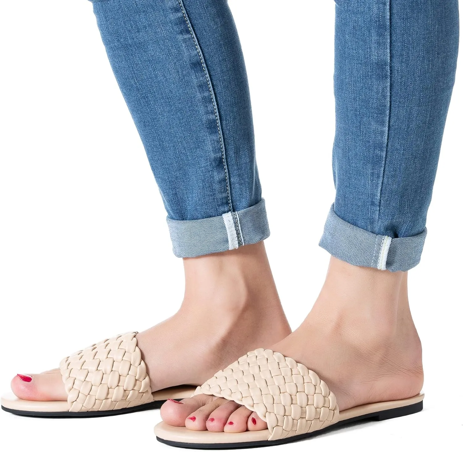 Mtzyoa Women Flat Sandals Braided Leather Nude Summer Dressy Fashion Evening Party Wedding Sandals