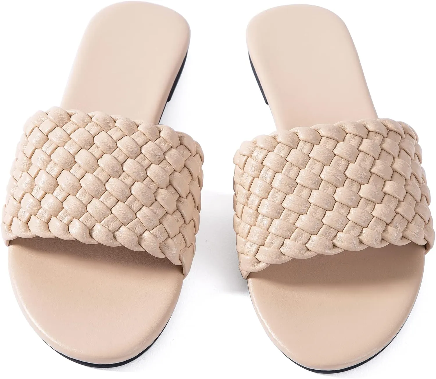 Mtzyoa Women Flat Sandals Braided Leather Nude Summer Dressy Fashion Evening Party Wedding Sandals