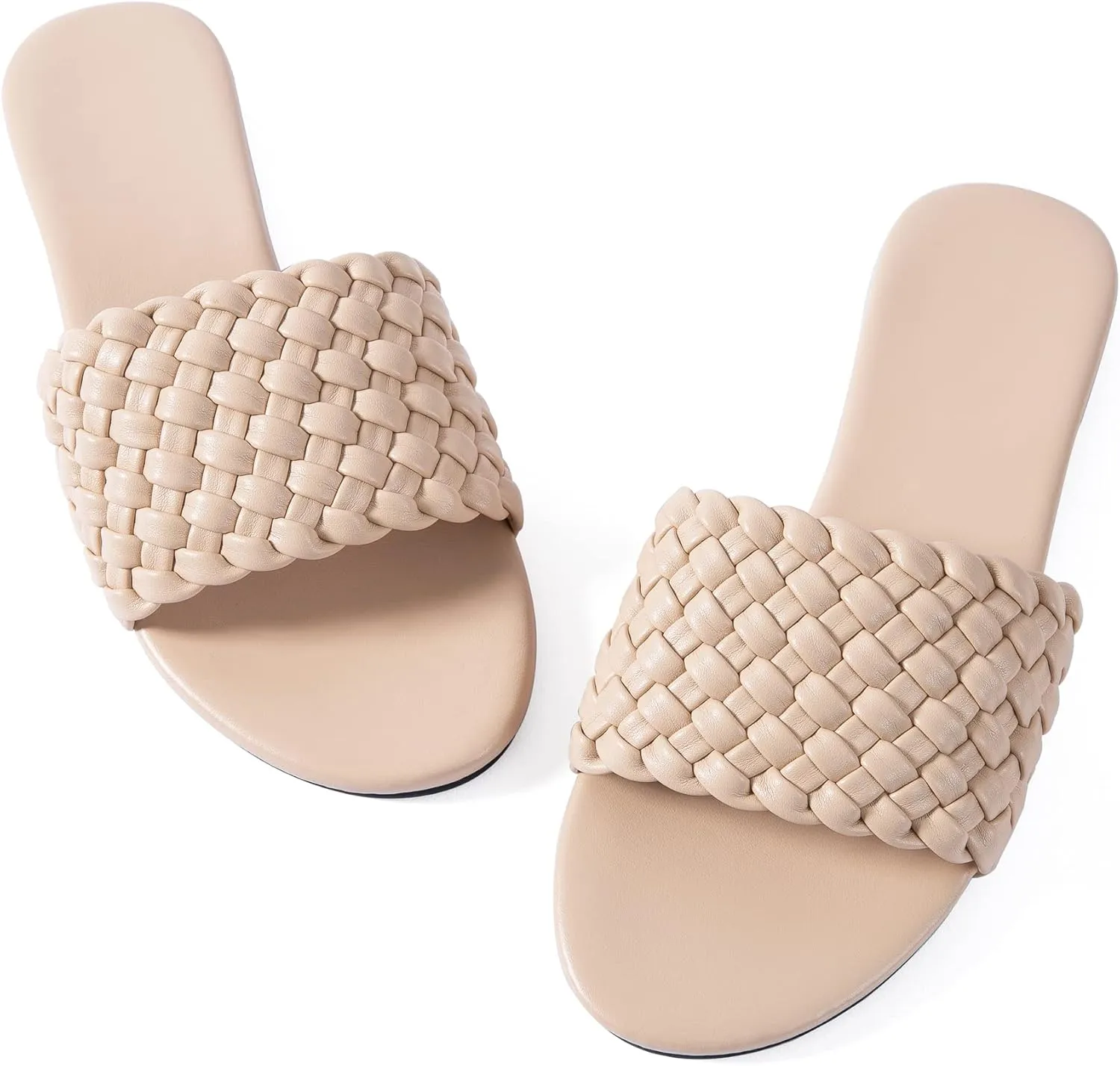 Mtzyoa Women Flat Sandals Braided Leather Nude Summer Dressy Fashion Evening Party Wedding Sandals