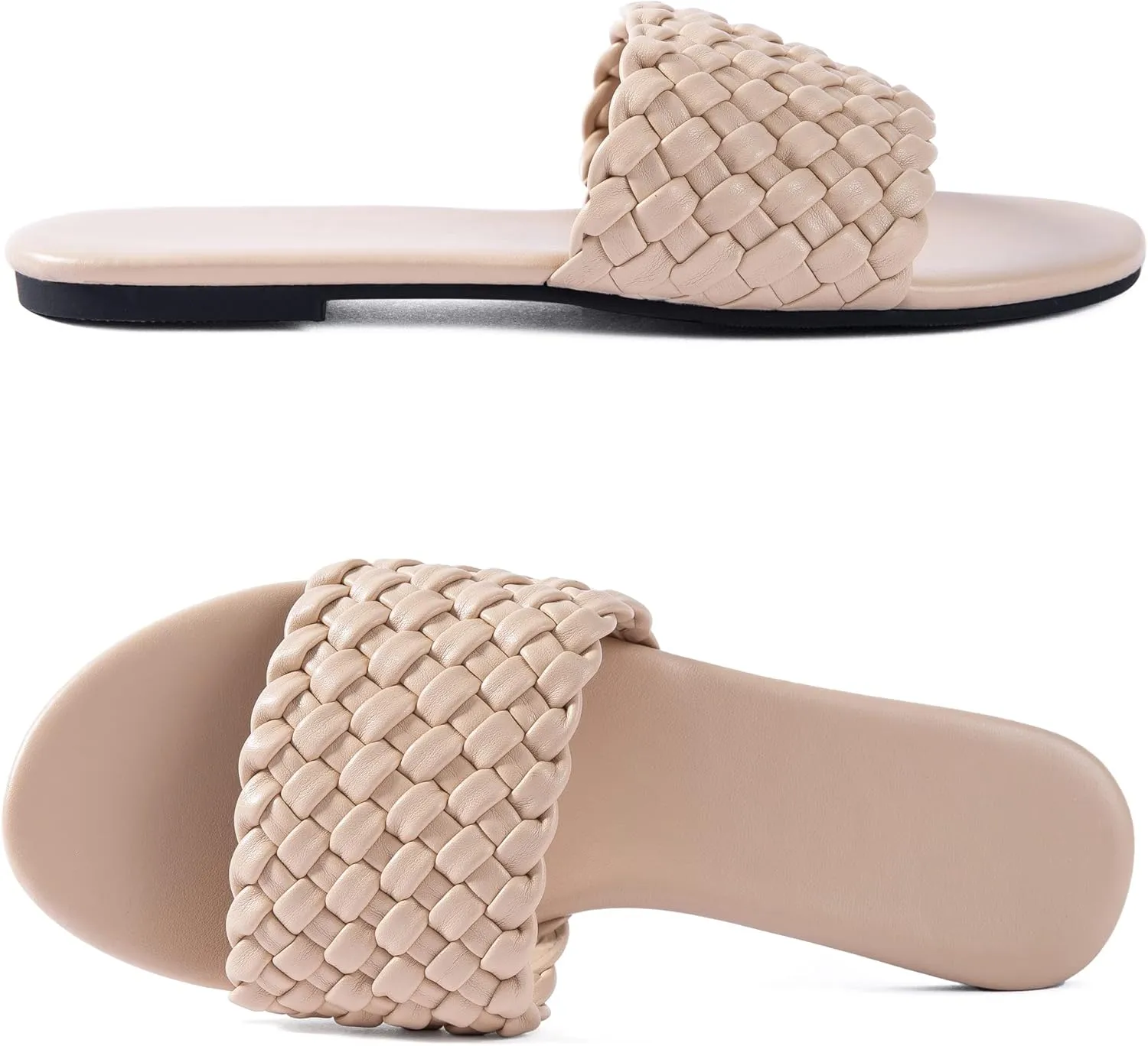 Mtzyoa Women Flat Sandals Braided Leather Nude Summer Dressy Fashion Evening Party Wedding Sandals