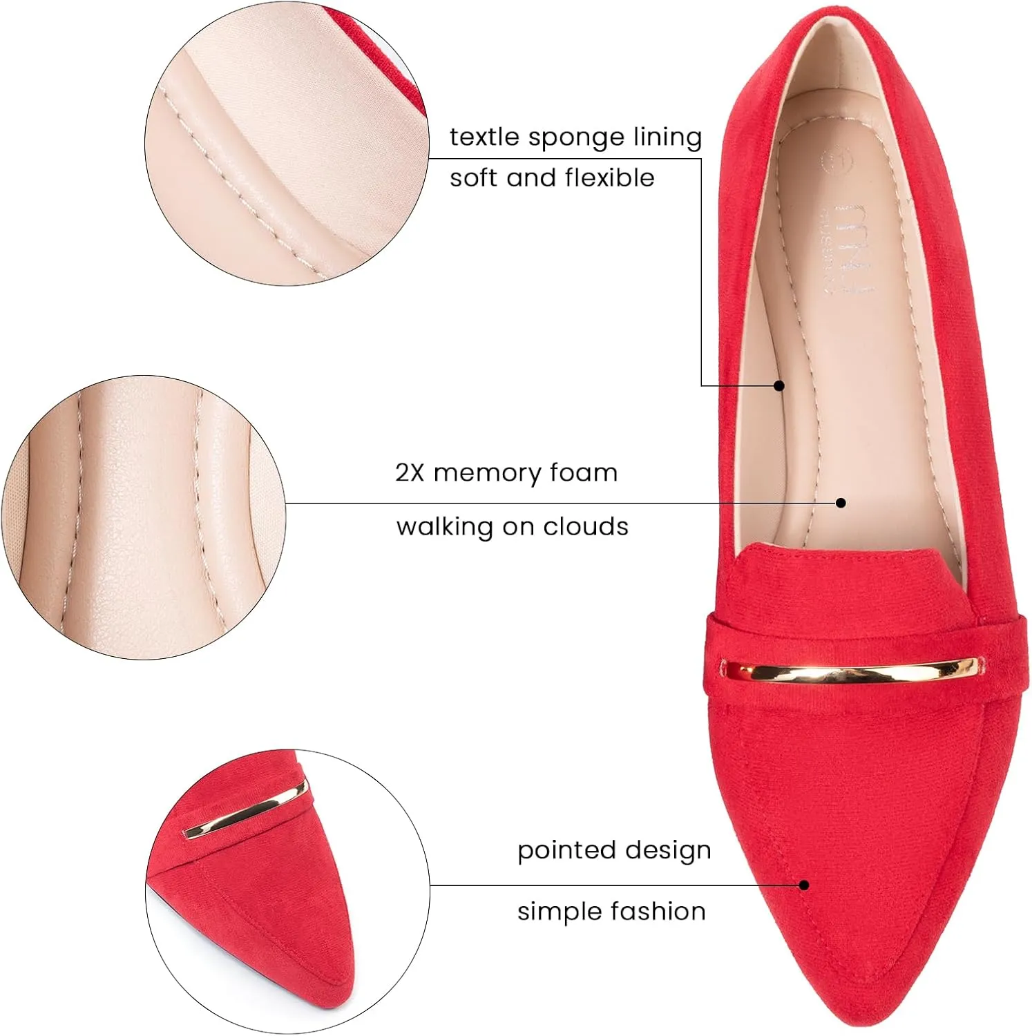 MUSSHOE Flats Shoes Women Pointed Toe Womens Flats Loafers