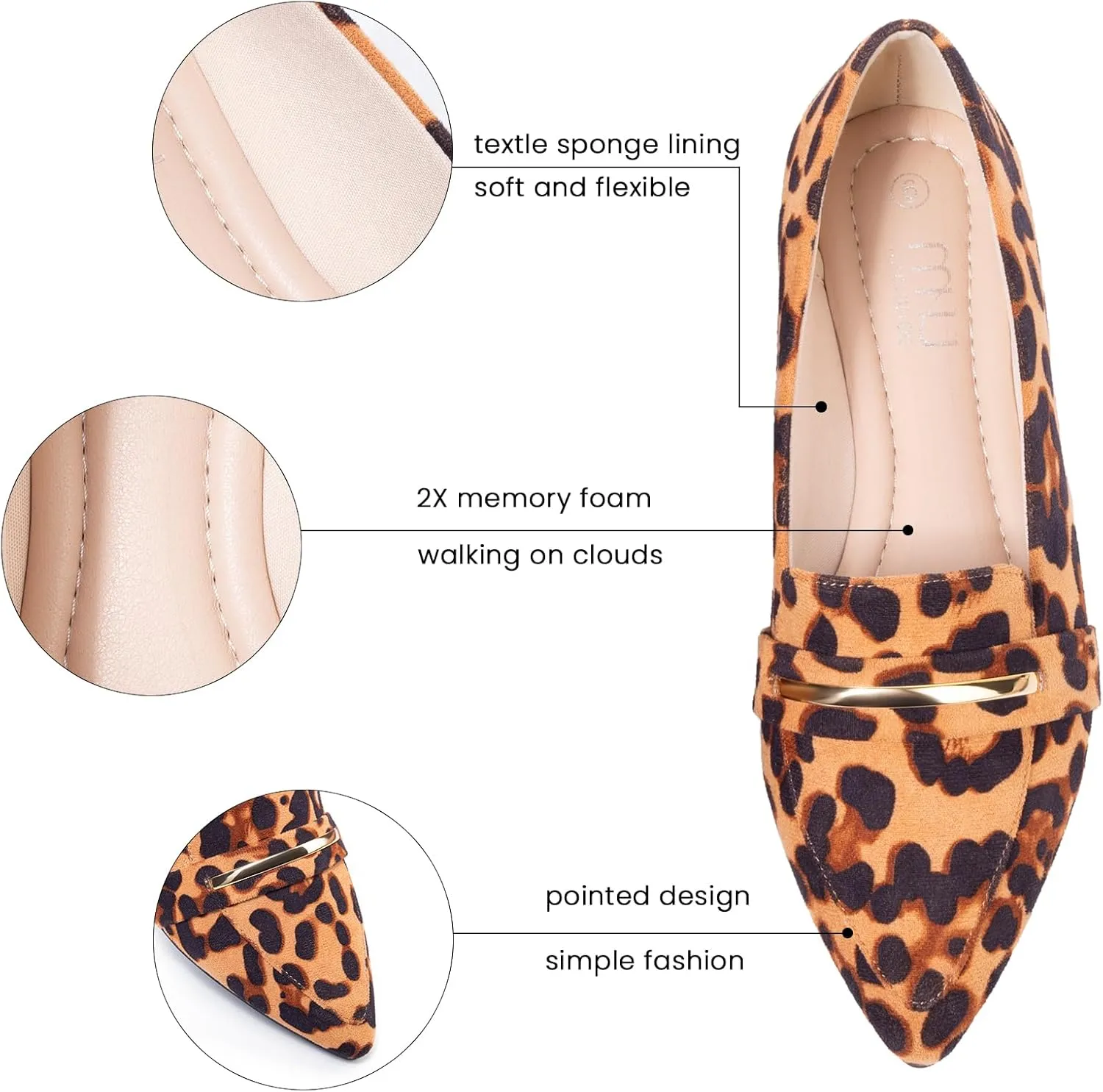 MUSSHOE Flats Shoes Women Pointed Toe Womens Flats Loafers