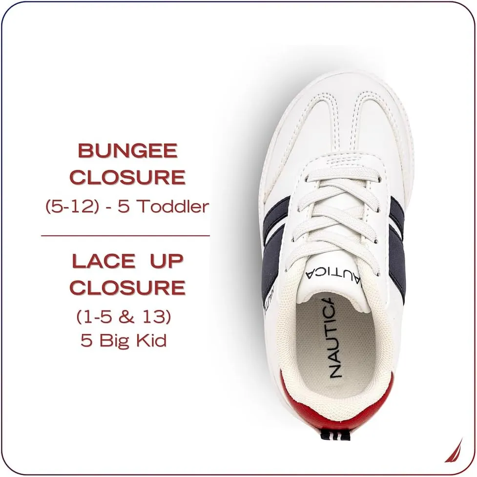 Nautica Boys Girls Casual Fashion Shoes – Comfortable Soccer Classic Walking Tennis Sneakers for Kids – Breathable, Lightweight & Flexible (Lace Up/Bungee) (Low-Top/High Top)