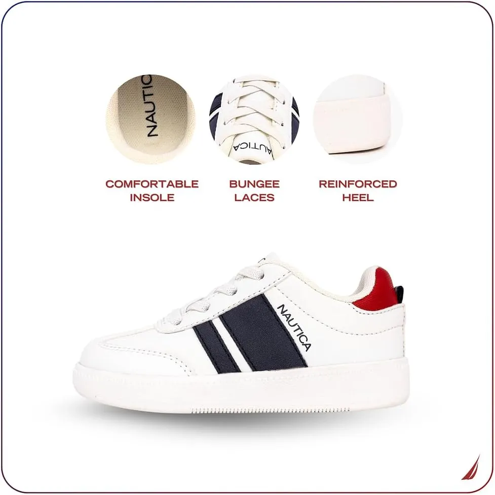 Nautica Boys Girls Casual Fashion Shoes – Comfortable Soccer Classic Walking Tennis Sneakers for Kids – Breathable, Lightweight & Flexible (Lace Up/Bungee) (Low-Top/High Top)