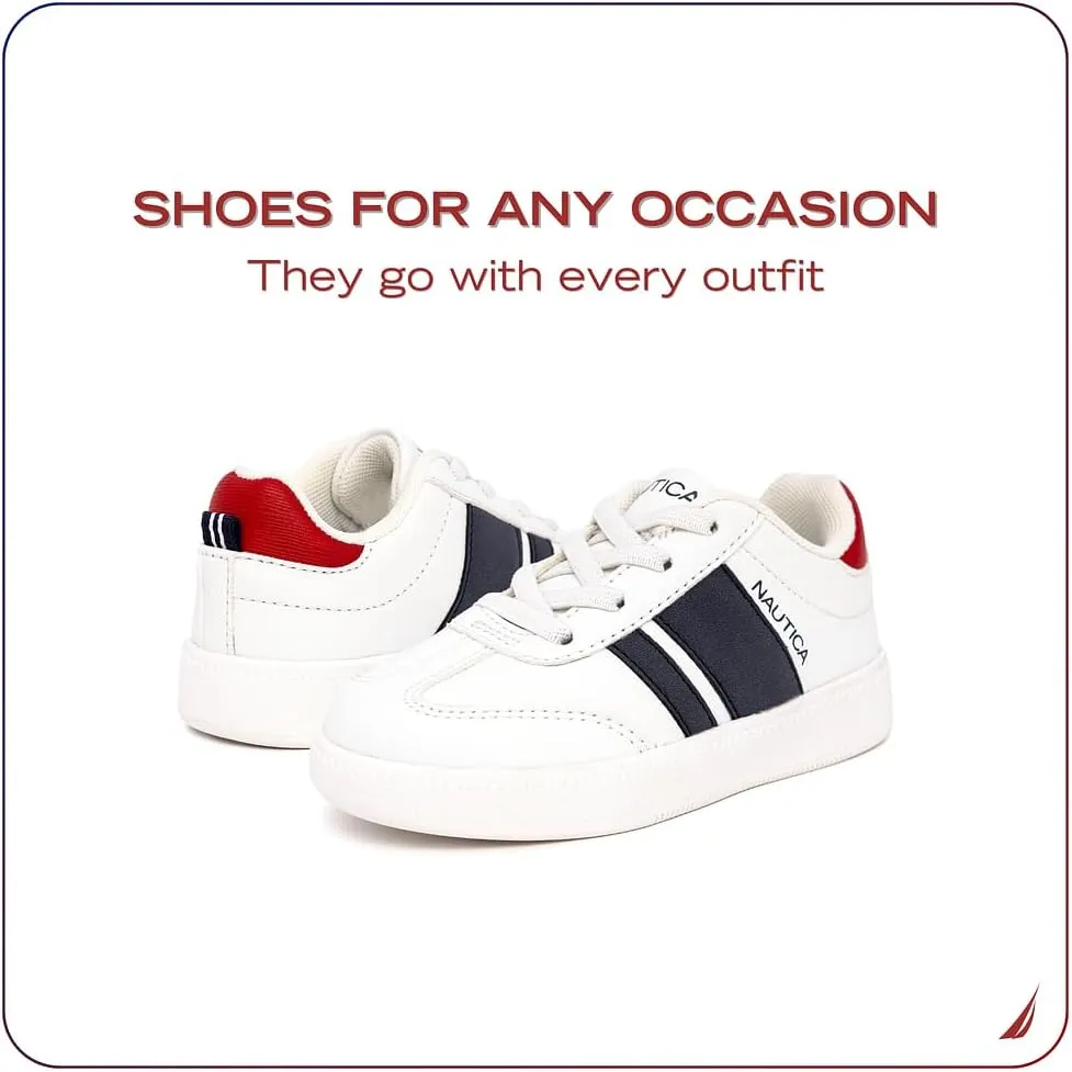 Nautica Boys Girls Casual Fashion Shoes – Comfortable Soccer Classic Walking Tennis Sneakers for Kids – Breathable, Lightweight & Flexible (Lace Up/Bungee) (Low-Top/High Top)