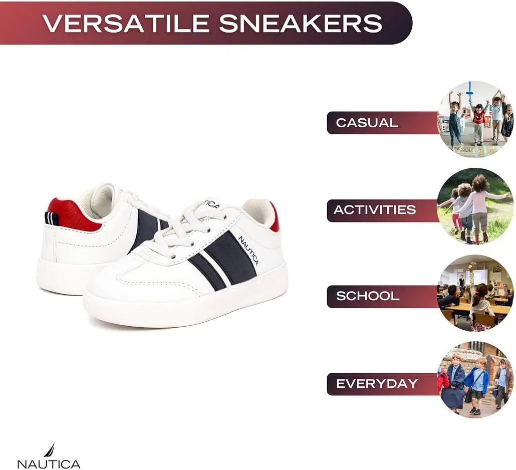 Nautica Boys Girls Casual Fashion Shoes – Comfortable Soccer Classic Walking Tennis Sneakers for Kids – Breathable, Lightweight & Flexible (Lace Up/Bungee) (Low-Top/High Top)