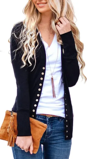 NENONA Women's Long Sleeve Lightweight Cardigans Open Front Button Down Basic Soft Outwear