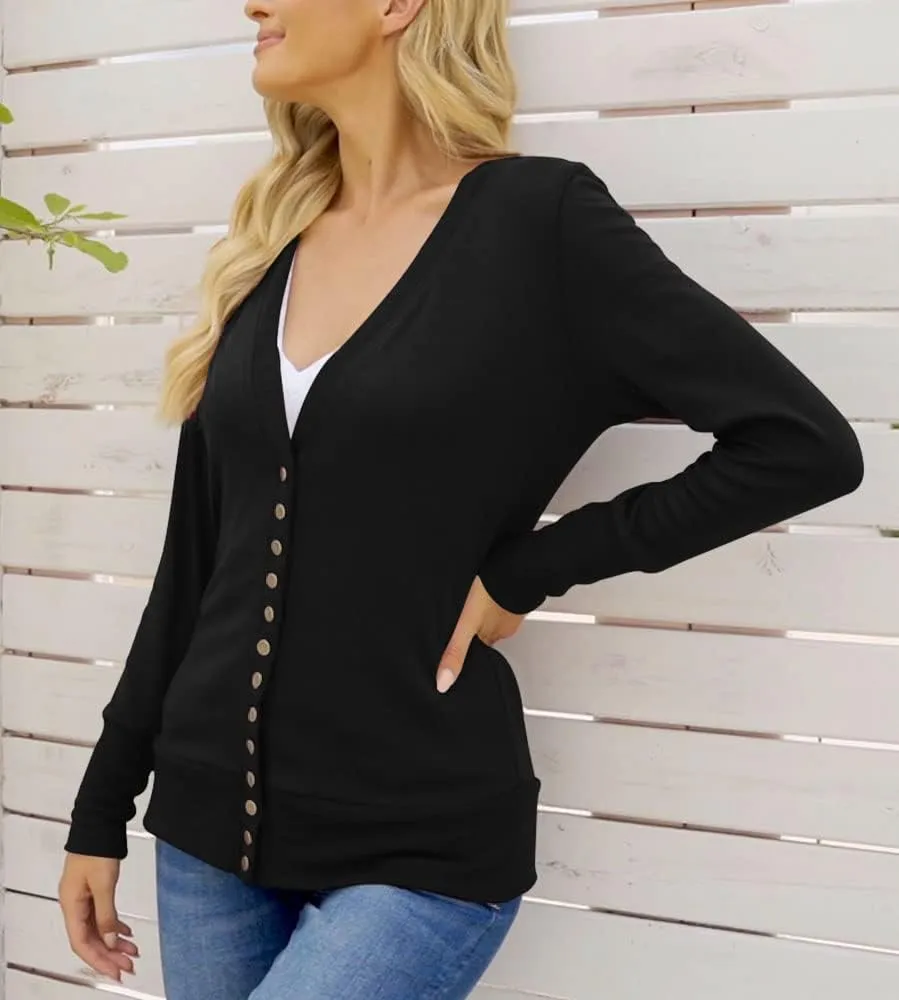 NENONA Women's Long Sleeve Lightweight Cardigans Open Front Button Down Basic Soft Outwear