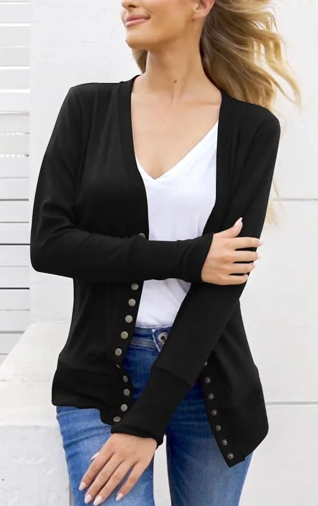 NENONA Women's Long Sleeve Lightweight Cardigans Open Front Button Down Basic Soft Outwear