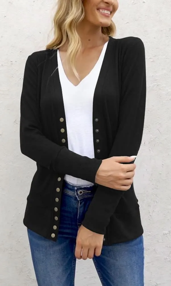 NENONA Women's Long Sleeve Lightweight Cardigans Open Front Button Down Basic Soft Outwear