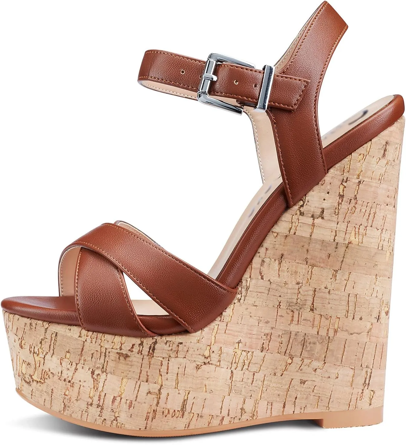 NobleOnly Women's Wedge High Heels Platform Ankle Strap Sandals Open Toe Slingback Basic Office Sandal 6" Heel Shoes