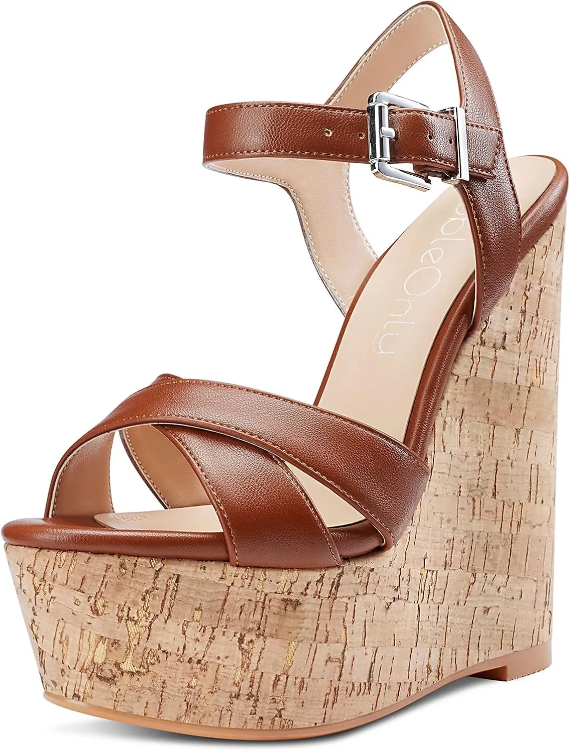 NobleOnly Women's Wedge High Heels Platform Ankle Strap Sandals Open Toe Slingback Basic Office Sandal 6" Heel Shoes