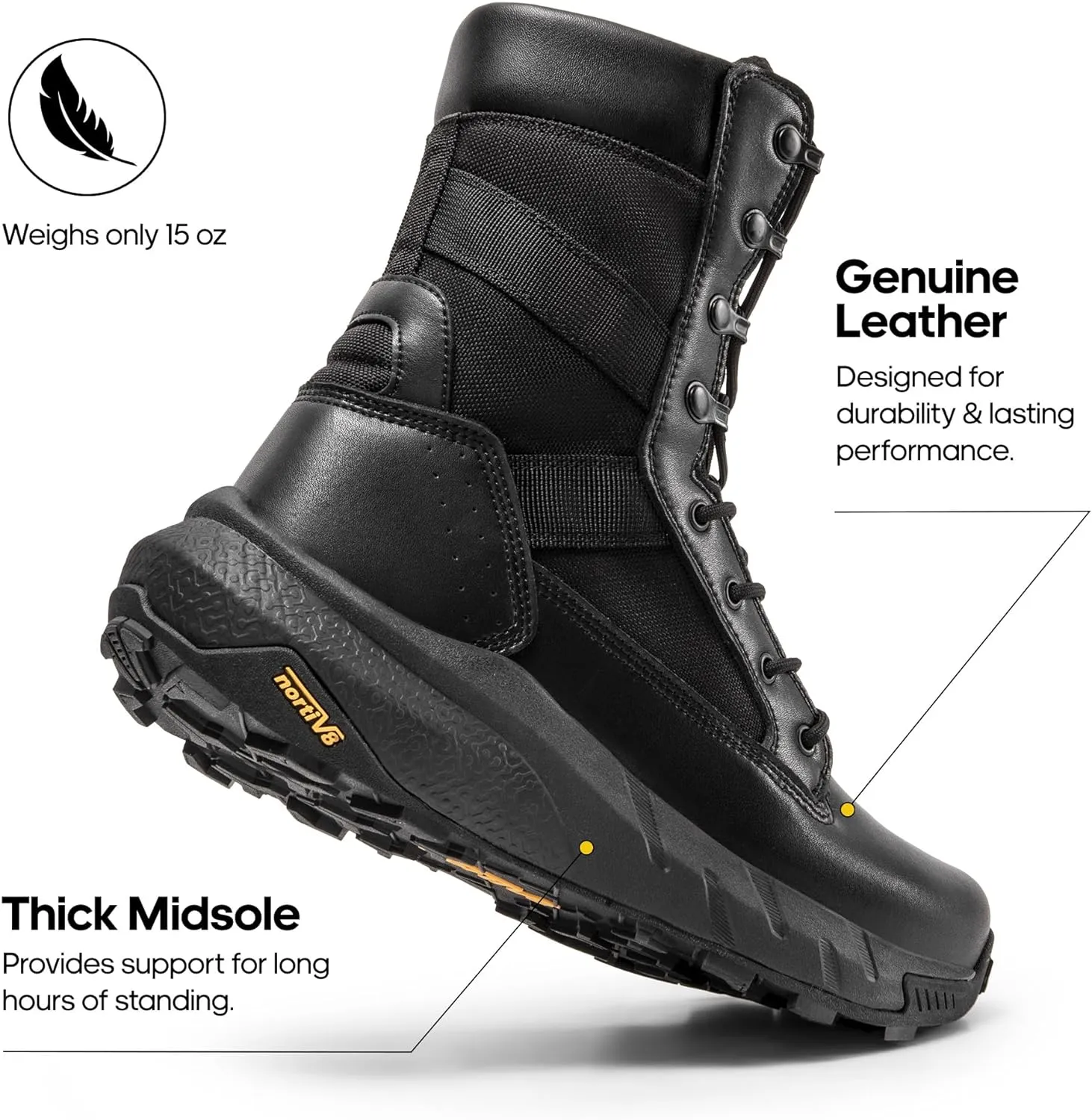 NORTIV 8 Men's Breathable Tactical Military Work Boots Side Zipper Leather Lightweight Hiking Motorcycle Combat Boots 8 Inches Recon
