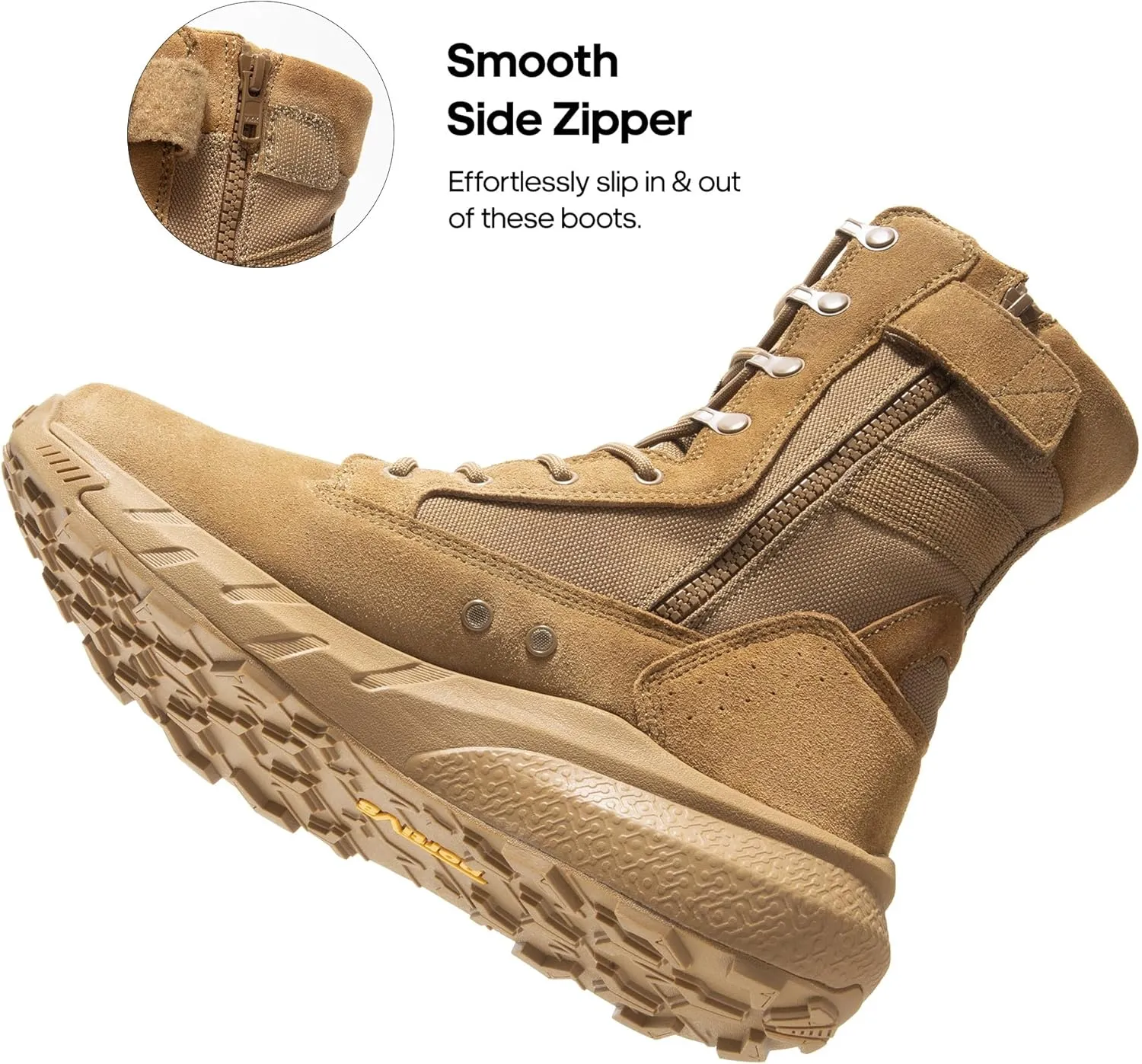 NORTIV 8 Men's Breathable Tactical Military Work Boots Side Zipper Leather Lightweight Hiking Motorcycle Combat Boots 8 Inches Recon