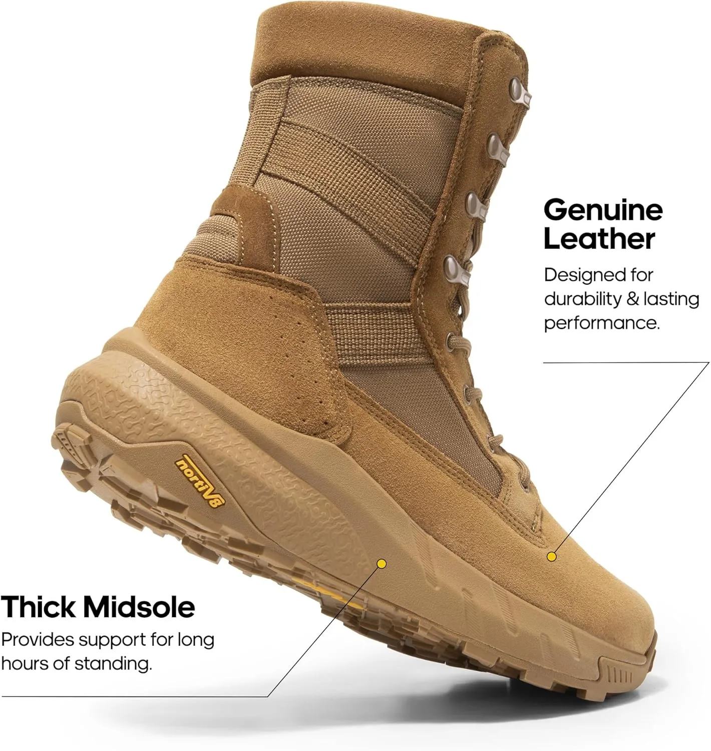 NORTIV 8 Men's Breathable Tactical Military Work Boots Side Zipper Leather Lightweight Hiking Motorcycle Combat Boots 8 Inches Recon