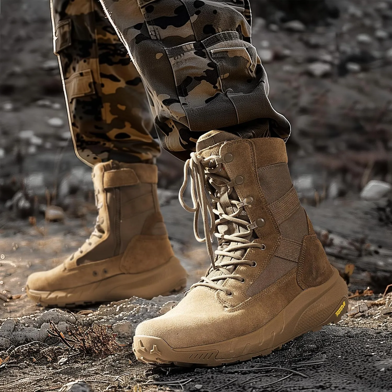NORTIV 8 Men's Breathable Tactical Military Work Boots Side Zipper Leather Lightweight Hiking Motorcycle Combat Boots 8 Inches Recon