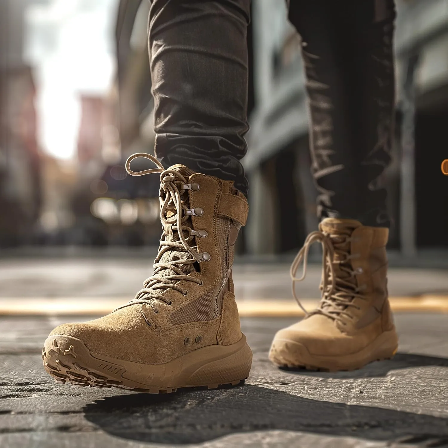 NORTIV 8 Men's Breathable Tactical Military Work Boots Side Zipper Leather Lightweight Hiking Motorcycle Combat Boots 8 Inches Recon