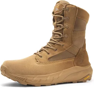 NORTIV 8 Men's Breathable Tactical Military Work Boots Side Zipper Leather Lightweight Hiking Motorcycle Combat Boots 8 Inches Recon