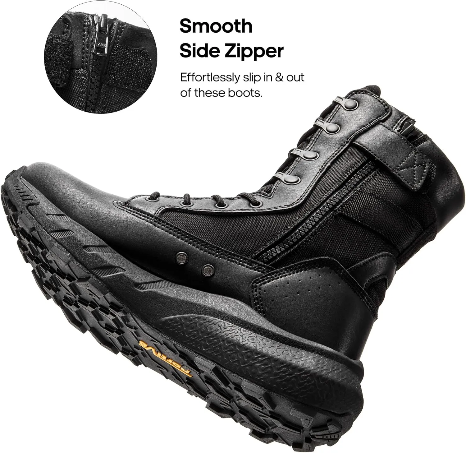 NORTIV 8 Men's Breathable Tactical Military Work Boots Side Zipper Leather Lightweight Hiking Motorcycle Combat Boots 8 Inches Recon