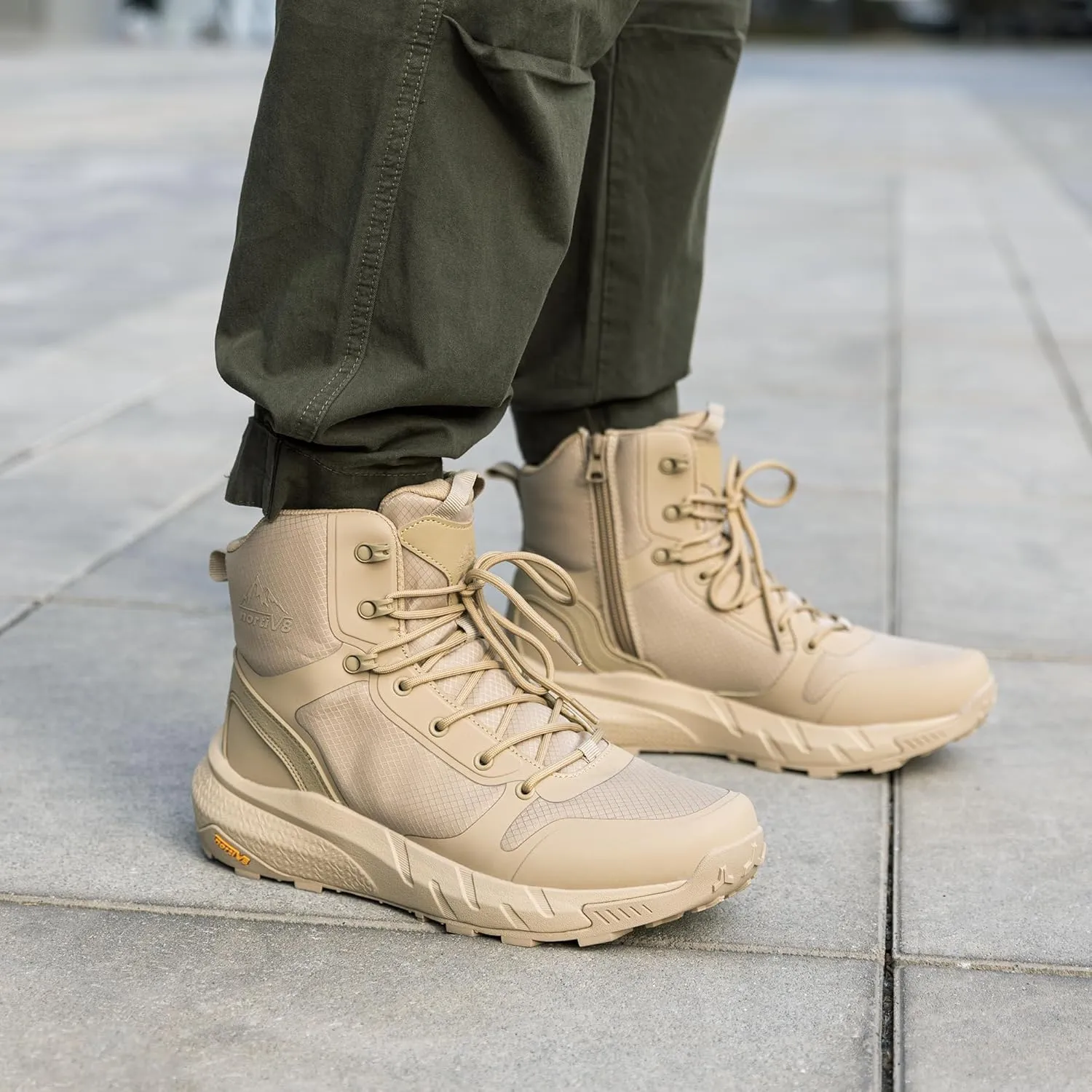 NORTIV 8 Men's Military Tactical Boot Lightweight Comfortable Boots for Work All Day Side Zipper Motorcycle Combat Hiking Boots 8 Inches Metrostrike