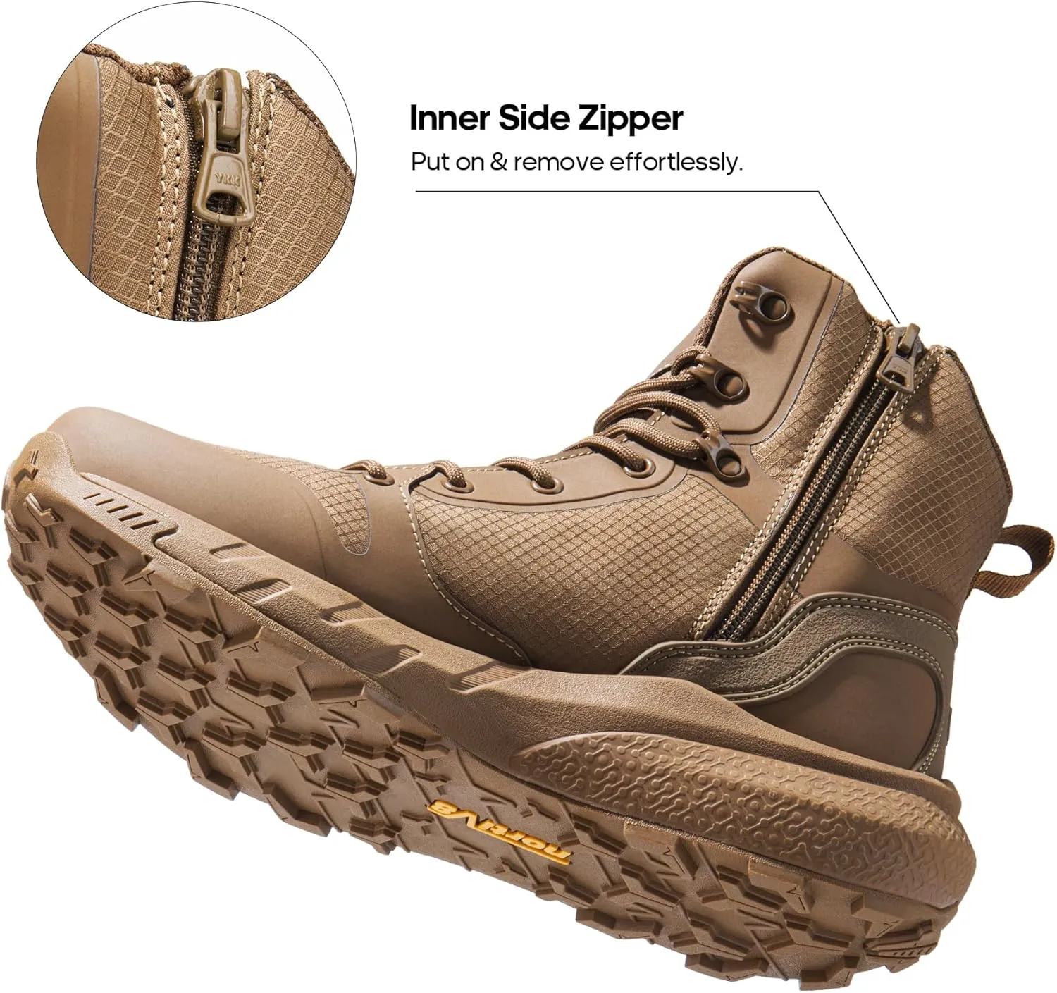 NORTIV 8 Men's Military Tactical Boot Lightweight Comfortable Boots for Work All Day Side Zipper Motorcycle Combat Hiking Boots 8 Inches Metrostrike