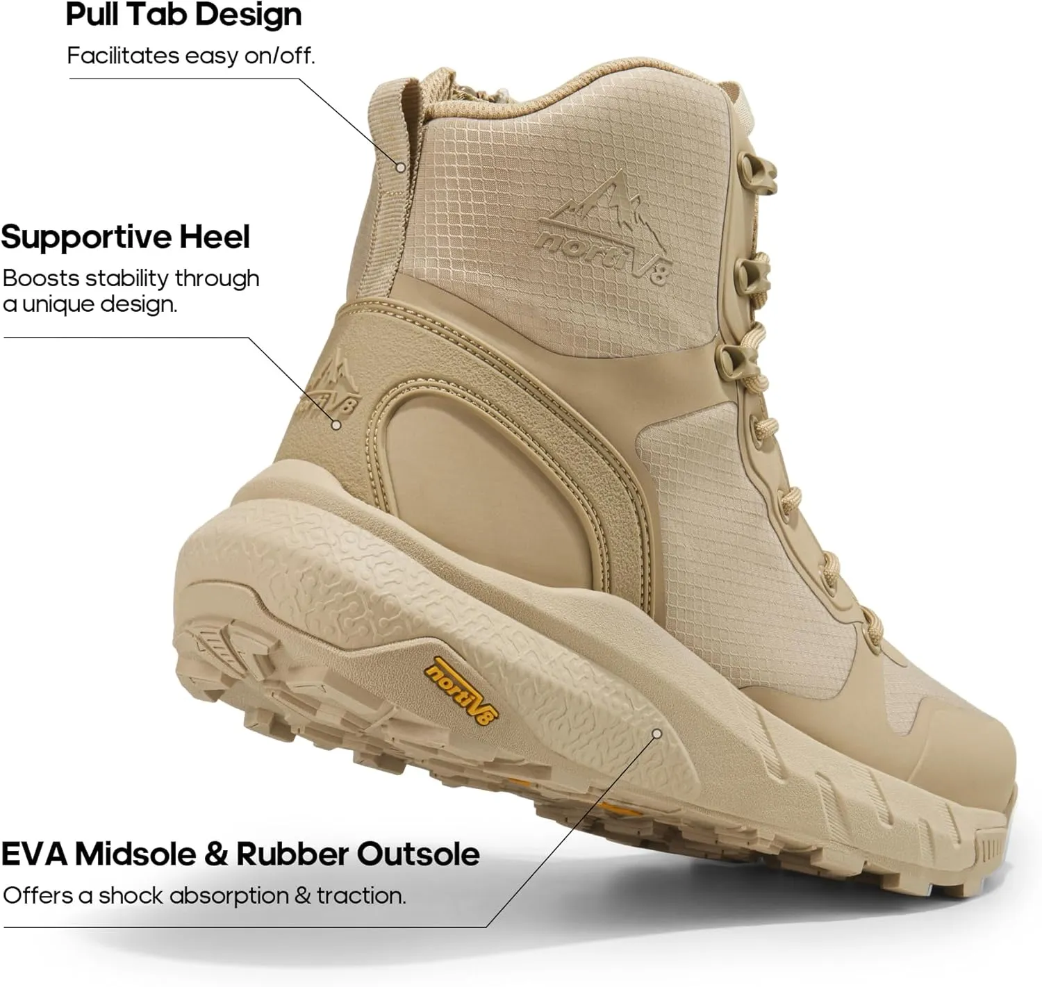 NORTIV 8 Men's Military Tactical Boot Lightweight Comfortable Boots for Work All Day Side Zipper Motorcycle Combat Hiking Boots 8 Inches Metrostrike