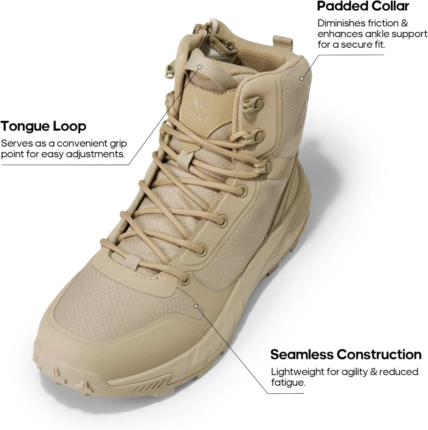 NORTIV 8 Men's Military Tactical Boot Lightweight Comfortable Boots for Work All Day Side Zipper Motorcycle Combat Hiking Boots 8 Inches Metrostrike