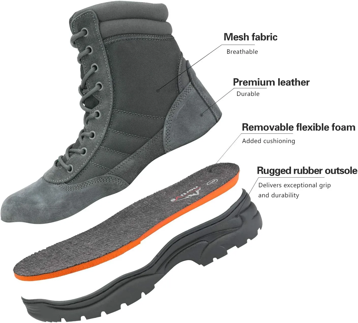 NORTIV 8 Men's Military Tactical Work Boots Side Zipper Leather Motorcycle Combat Boots Trooper(6-8 Inches)