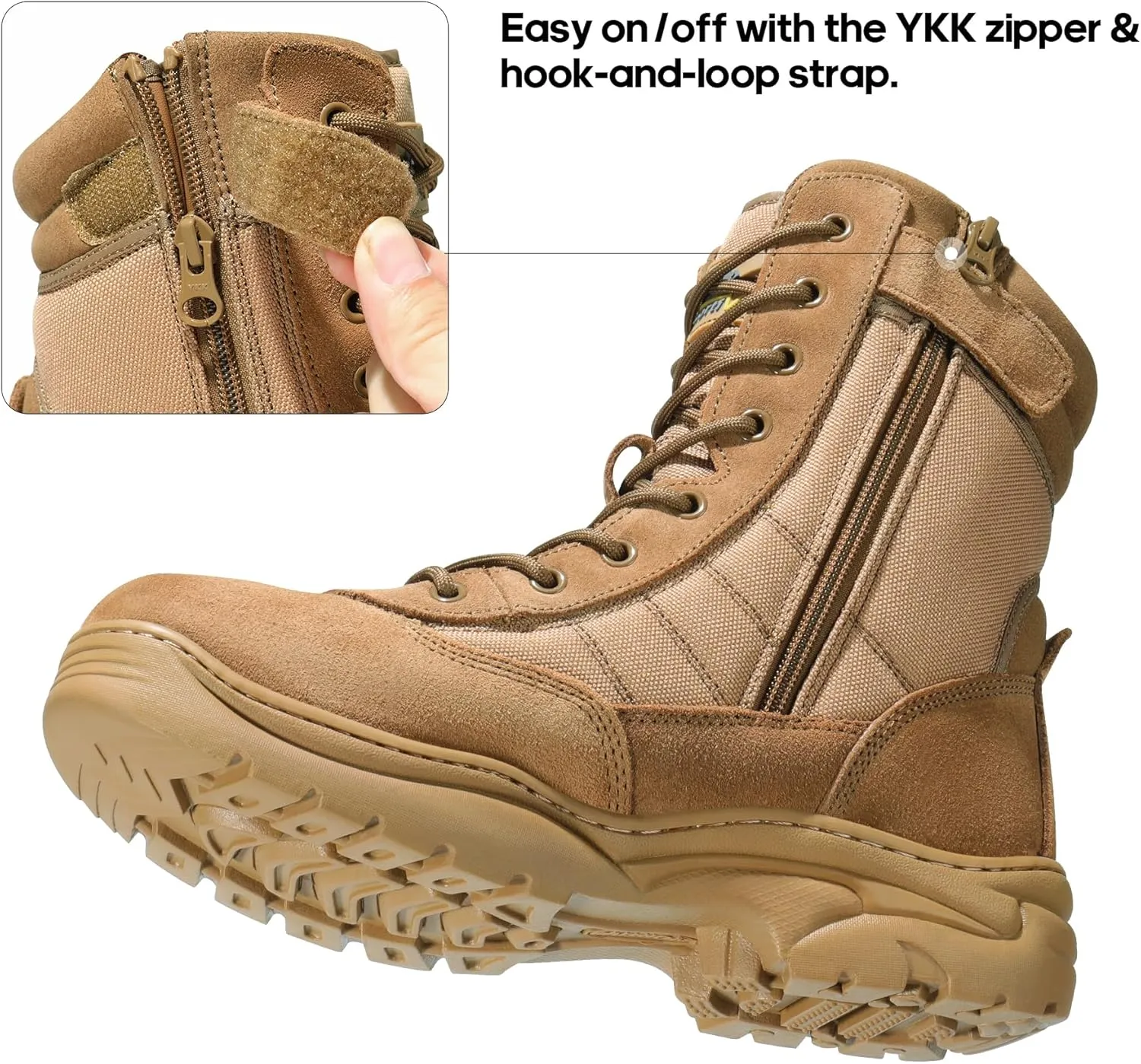 NORTIV 8 Men's Military Tactical Work Boots Side Zipper Leather Motorcycle Combat Boots Trooper(6-8 Inches)